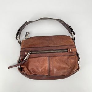 Fossil brown leather shoulder hobo bag